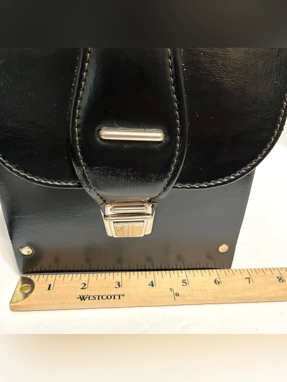 Vintage Black Leather Cube Hard Camera Case Bag Shoulder Strap